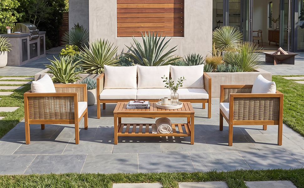 4 Pieces Patio Sofa Set - Outdoor Seating Group for 5, photo 7 of 10