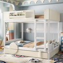 Full Bunk Bed with Trundle, Wood Bunk Bed Frame with Bookshelf
