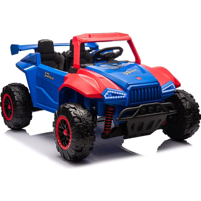 24V Two-seater Kids Ride On Electric Car W/Parents Control,Seat width 20.47in,2WD,Four-wheel suspension,The police car with a megaphone,Power display,Bluetooth,MP3,USB/TF,Music,LED Lights for Kids.