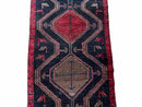 3 X 7 Handmade Wool Tribal Runner Rug Geometric Red Blue Boho Organic Dyes