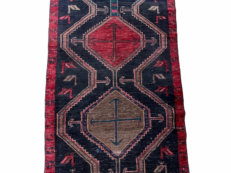 3 X 7 Handmade Wool Tribal Runner Rug Geometric Red Blue Boho Organic Dyes