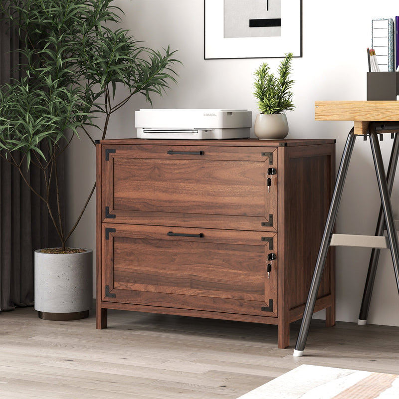 2 Drawer Farmhouse File Cabinet,Filing Cabinet with Lock for Home Office