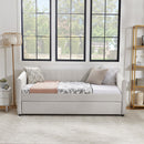 Twin Size Daybed with Trundle Upholstered Sofa Bed, with Vertical Stripes, Linen Fabric, Beige  (82.5'x43'x30')
