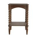 15.5x15.5x23.5' Distressed Brown Wood Side Table with Turned Spiral Legs and Lower Shelf by HouseOfZazla