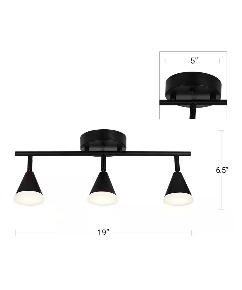 Alsy 19"W 3-Light LED Track Bar Modern Light Fixture, Matte Black with Frosted Acrylic Shades