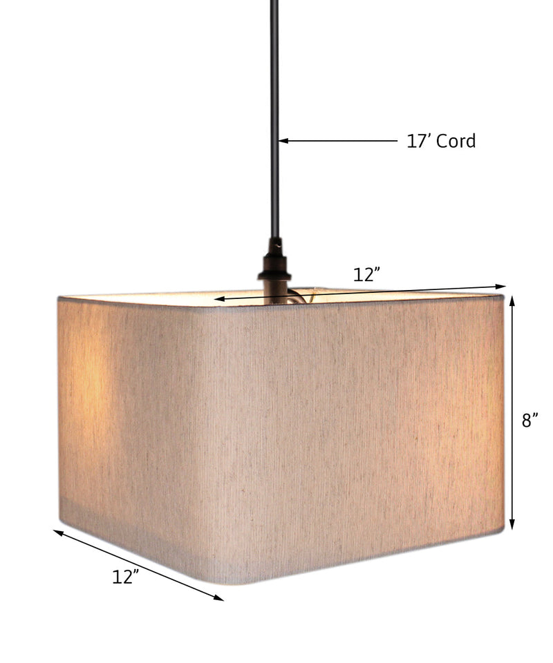 2 Light Swag Plug-In Pendant 12"w Rounded Corner Square Oatmeal Drum Shade with Diffuser, Black Cord