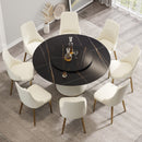 Modern Artificial Stone Round Plywood Base Dining Table, Can Accommodate 8 People Artificial Stone Turntable (Not Including Chairs) - Black / Beige by HouseOfZazla