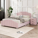3 Pieces Bedroom Sets Full Size Velvet Upholstered Platform Bed Vertical Channel Tufted Headboard and Two Three-drawer Nightstands,Pink