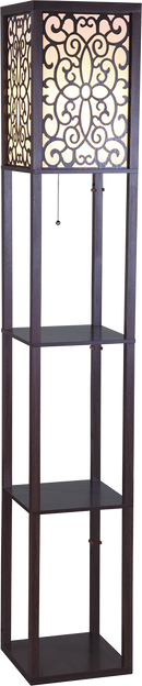 65"H BROWN 3-SHELF WITH FLOWER SHADE FLOOR LAMP