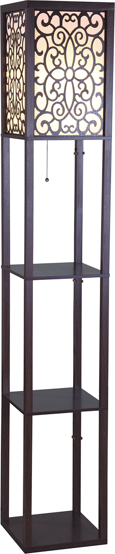 65"H BROWN 3-SHELF WITH FLOWER SHADE FLOOR LAMP