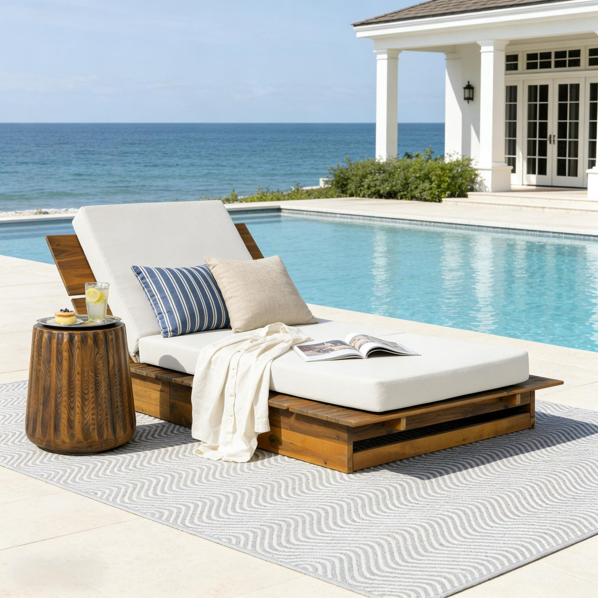 Acacia Wood Chaise Lounge with 4" Thick 3-Fold, photo 4 of 10