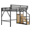 Queen Size Loft Bed & Stairs, Storage Shelves, Wardrobe - Black / Wood by HouseOfZazla