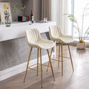 30 inch Set of 2 Bar Stools, with Chrome Footrest Velvet Fabric Counter Stool Golden Leg Simple High Bar Stool, CREAM