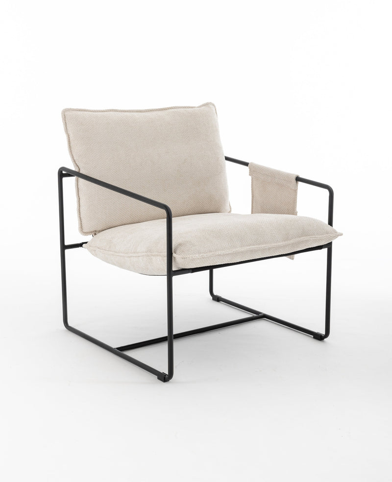 2 Sets 1 Case, Upholstered hanging armchair with arm pocket metal frame, crushed foam cushions and skin-friendly braid for living room and bedroom. Beige color