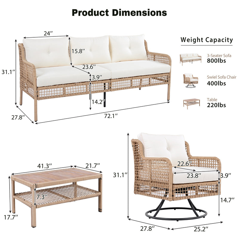 4 Pieces Patio Furniture Set with Swivel Chairs, photo 6 of 10