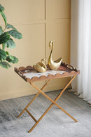 23.5x15.5x24 Brown MDF Tray Table with White Swan Motif and Iron Base by HouseOfZazla