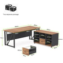 L-Shaped Executive Desk With Mobile File Cabinet, Large Home Office Workstation With Drawers And Shelves - Brown / Black by HouseOfZazla