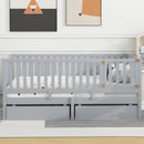 Daybed With Fence Guardrails And 2 Drawers, Split Into Independent Floor Bed & Daybed
