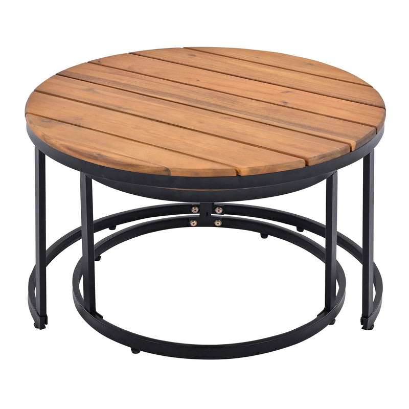 6-Piece Outdoor Sectional Sofa Set with Round Nesting Coffee Tables and Seating Sofa with Cushions for Patio, Porch and Garden (Beige)