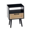 15.75" Rattan End Table With Drawer And Solid Wood Legs, Modern Nightstand, Side Table For Living Room, Bedroom by HouseOfZazla