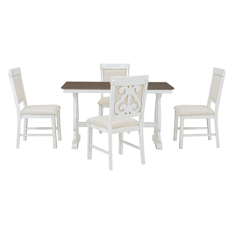 5-Piece Retro Dining Set, Rectangular Wooden Dining Table and 4 Upholstered Chairs for Dining Room and Kitchen (Brown+White)