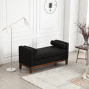 53.5"W Elegant Upholstered Bench, Ottoman with Wood Legs & Bolster Pillows for End of Bed, Bedroom, Living Room, Entryway, Black