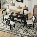 5-Piece Retro Dining Set, Rectangular Wooden Dining Table and 4 Upholstered Chairs for Dining Room and Kitchen (Black)
