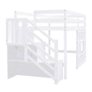 Loft Bed With Storage Staircase, Window & LED Light
