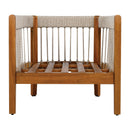 Acacia Wood Outdoor Club Chair with Handwoven Rope Accents & Curved Backrest