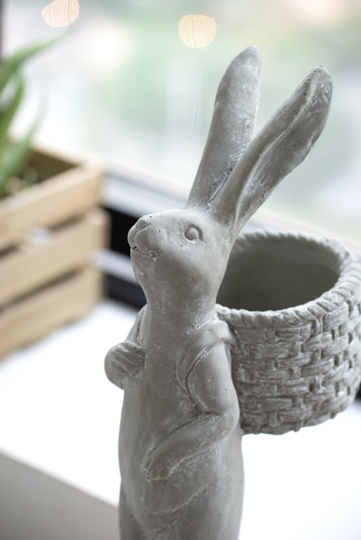 8.5x5.5x19.5" Tall Cement Rabbit Planter, photo 4 of 10