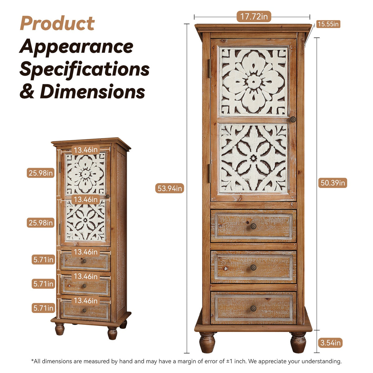 Rustic Wooden Storage Cabinet with Decorative Cutout Door & 3 Drawers, photo 6 of 10