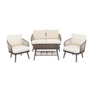 4 Piece Outdoor Patio Furniture Set, Metal Chairs With Woven Rope U Shaped Backrest