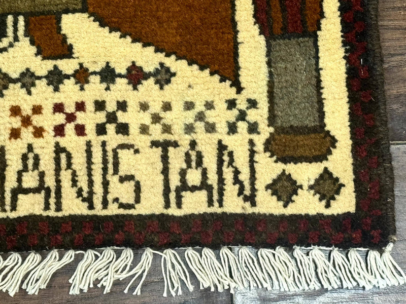 Afghan War Rug, Helicopters Tanks Guns, Handmade, Wool, 2x3