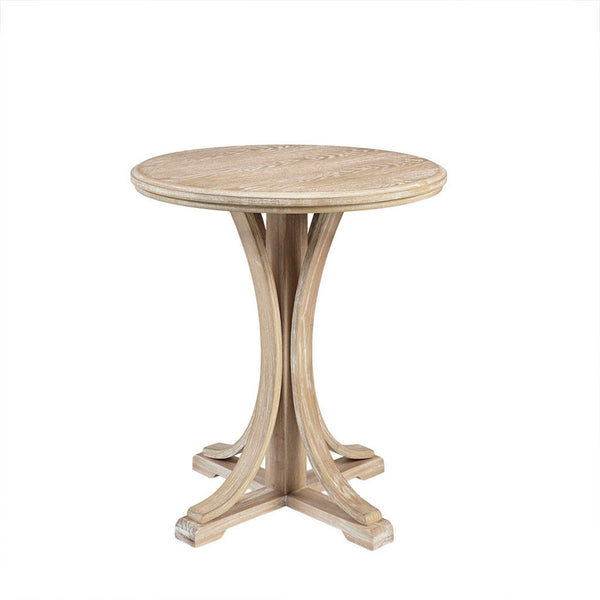 Round Accent Table with Ash Veneer Top and Solid Wood Legs - Natural