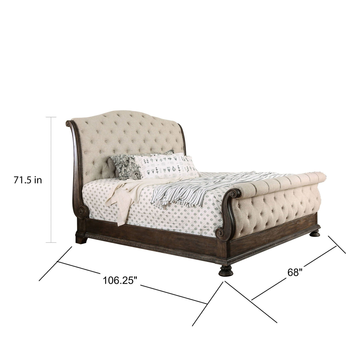 Sleigh Bed With Button Tufted Fabric Headboard And Footboard, photo 8 of 11