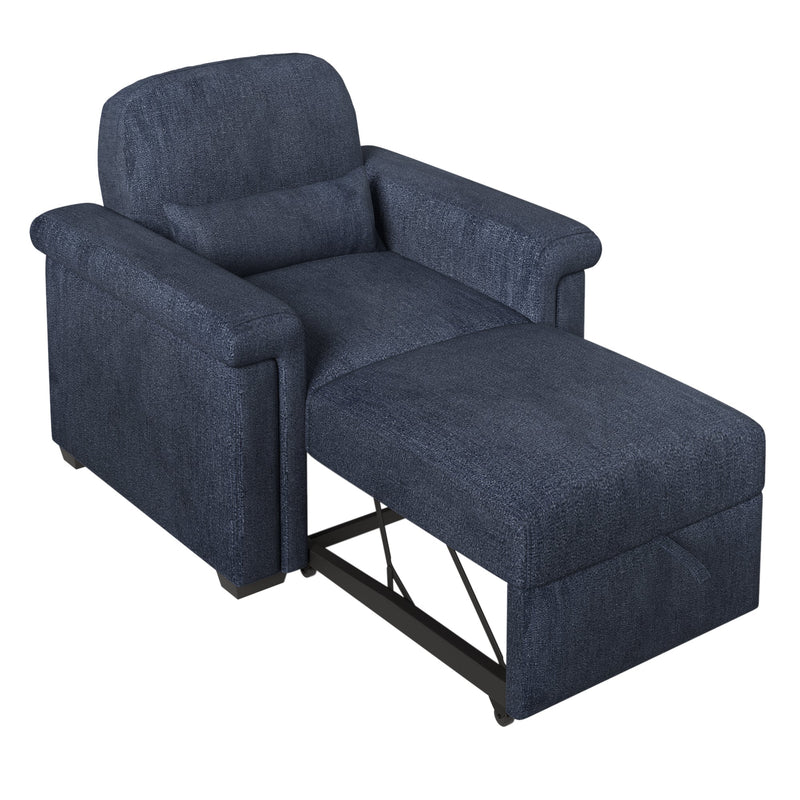 3 in 1 Convertible Sleeper Chair Sofa Bed Pull Out Couch Adjustable Chair with Pillow, Adjust Backrest into a Sofa, Lounger Chair, Single Bed or Living Room or Apartment, Dark Blue