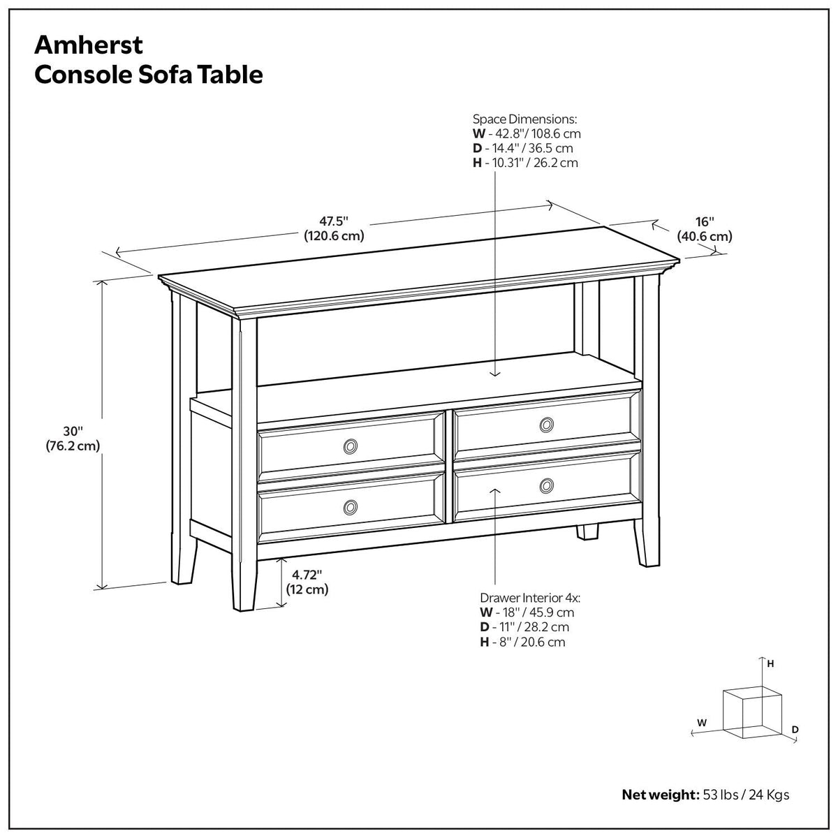 Amherst - Console Sofa Table, Handcrafted, photo 6 of 7