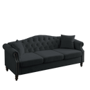 79" Chesterfield Sofa Black Velvet for Living Room, 3 Seater Sofa Tufted Couch with Rolled Arms and Nailhead for Living Room, Bedroom, Office, Apartment, two pillows