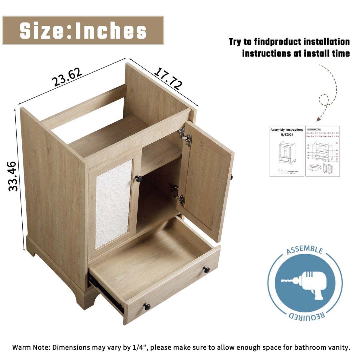 Bathroom Vanity With Basin, 1 Drawer Free Standing Storage - Brown, photo 9 of 12