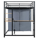 Loft Bed With Desk, Shelves, Power Outlet, LED Light And Wardrobe