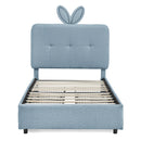 Twin Size Kids Upholstered Bed with Oversized Rabbit Ear Headboard