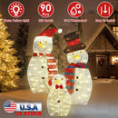 3Pcs 2D Christmas Snowman Yard Decoration Snowman Family Outdoor Decoration With 90Pcs LED Warm Yellow Lights 8 Lighting Modes IP44 Waterproof For Chr