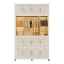 Portable Wardrobe Closet Storage Organizer With 17 Magnetic Doors, 17 Cubes, Hanging Rod & 6 Hangers - Creamy White by HouseOfZazla