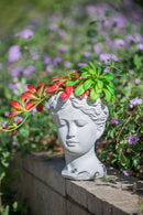 Greek Style Cement Head Planter Indoor Outdoor Home Garden Decor - Gray by HouseOfZazla
