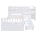 Loft Platform Bed With 7 Drawers And Full Guardrails, Modern L Shaped Space Savin