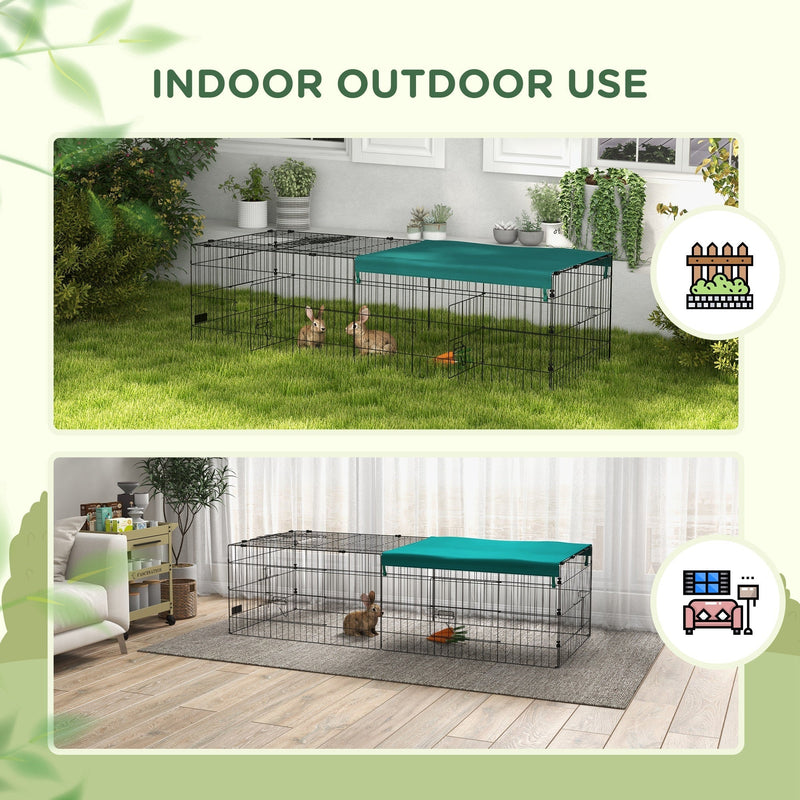 73" Small Animal Playpen, Pet Playpen Yard Fence for Rabbits, Chicken, Chinchillas with Roof for Indoor & Outdoor, Green