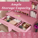 Vanity Desk With LED Mirror Lights And Power Outlet Charging Station, 3 Drawers, 7 Shelves, Storage Stool - Pink by HouseOfZazla