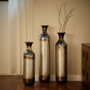 Modern Droplet Shaped Floor Vase Set, Glazed Metal Decorative Vases 3 Piece Home Accent For Living Room - Gold / White by HouseOfZazla