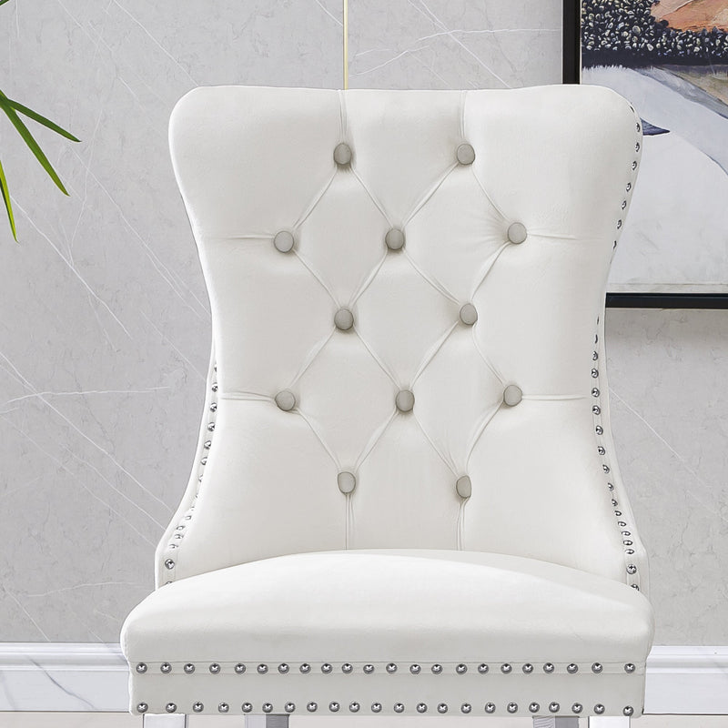 Gorgeous White Velvet Dining Chairs with Silver Mirrored Finish Legs - Set of 2, 19.7'L x 24'D x 36.2'H, Luxurious Dining Room Statement
