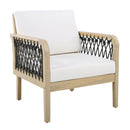 Outdoor Acacia Wood Club Chair with Handwoven Rope, Light Teak Finish by HouseOfZazla